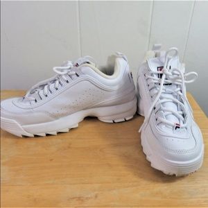 FILA white sneakers.  Super clean and comfy.
